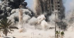 تدمير برج مشتهى في غزة