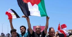 علم فلسطين يتصدر احتفالات استقبال المنتخب المصري