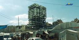برج بنك فلسطين المهدد بالانهيار وسط مدينة غزة