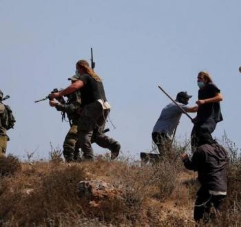 مستوطنون بحماية جيش الاحتلال يهاجمون مزارعين فلسطينيين