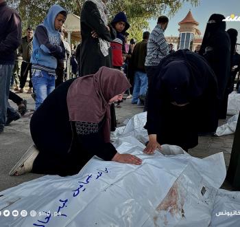 مشاهد من وداع الشهداء في مستشفى غزة الأوروبي بخانيونس جنوب قطاع غزة
