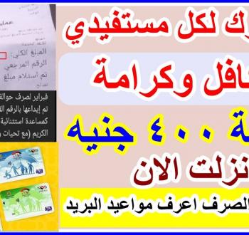تكافل وكرامة: منحة 400 جنيه قبل العيد