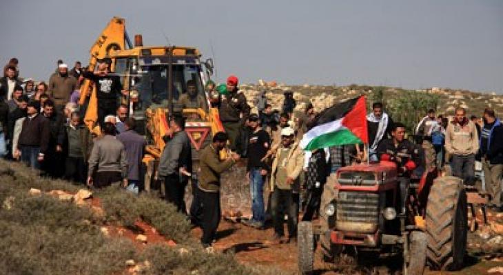 فلسطينيون بحرثون أراضيهم في الضفة.jpg
