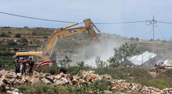 جرافة تابعة للاحتلال تقتلع أشجارا فلسطينية.jpg