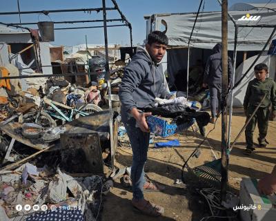 الدمار الذي لحق بخيام النازحين جراء القصف الإسرائيلي على منطقة المواصي غرب خانيونس7.jpg