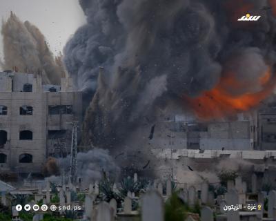 لحظة استهداف الاحتلال بناية سكنية في حي الزيتون جنوب شرق مدينة غزة2.jpg