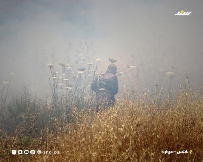 رجال الإطفاء وفلسطينيون يعملون على إخماد حرائق اندلعت في أراضٍ زراعية قرب بلدة حوارة جنوب نابلس6.jpg
